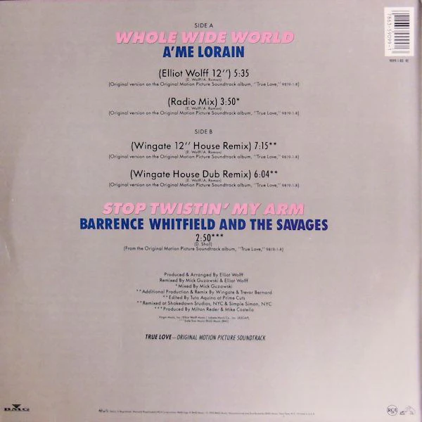 A'me Lorain - Whole Wide World (12", Promo) (Very Good Plus (VG+)) - Image 2
