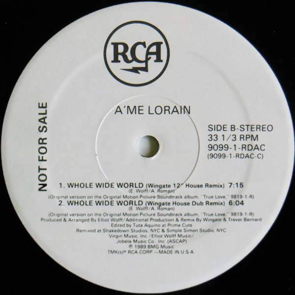 A'me Lorain - Whole Wide World (12", Promo) (Very Good Plus (VG+)) - Image 4