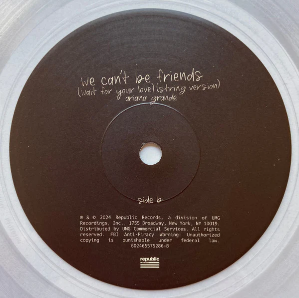 Ariana Grande - We Can't Be Friends (Wait For Your Love) (7", Single, Ltd, Cle) (Very Good Plus (VG+)) (Very Good Plus (VG+)) - Image 4