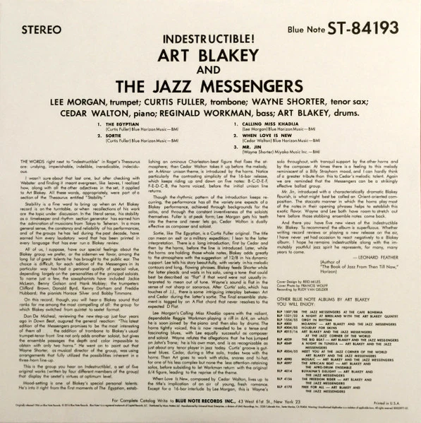 Art Blakey & The Jazz Messengers - Indestructible (LP, Album, Ltd, RE, 180) (Very Good Plus (VG+)) (Very Good Plus (VG+)) - Image 3