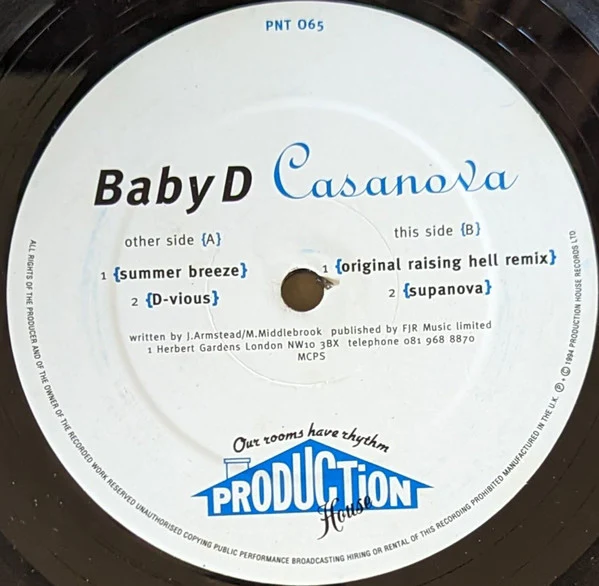Baby D - Casanova (12", Single, Par) (Very Good Plus (VG+))