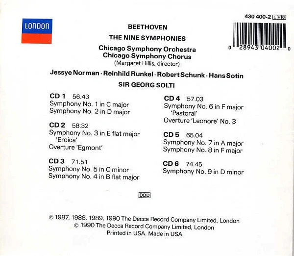 Beethoven* - Chicago Symphony Orchestra, Sir Georg Solti* - The Nine Symphonies (6xCD, Comp) (Near Mint (NM or M-)) (Very Good Plus (VG+)) - Image 2