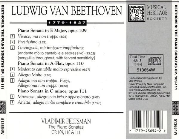 Beethoven* – Vladimir Feltsman - The Piano Sonatas Op. 109-111 (CD, Album) (Near Mint (NM or M-)) (Near Mint (NM or M-)) - Image 2