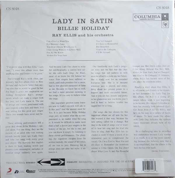 Billie Holiday, Ray Ellis And His Orchestra - Lady In Satin (2x12", Album, Ltd, RE, 180) (Very Good Plus (VG+)) (Very Good Plus (VG+)) - Image 5