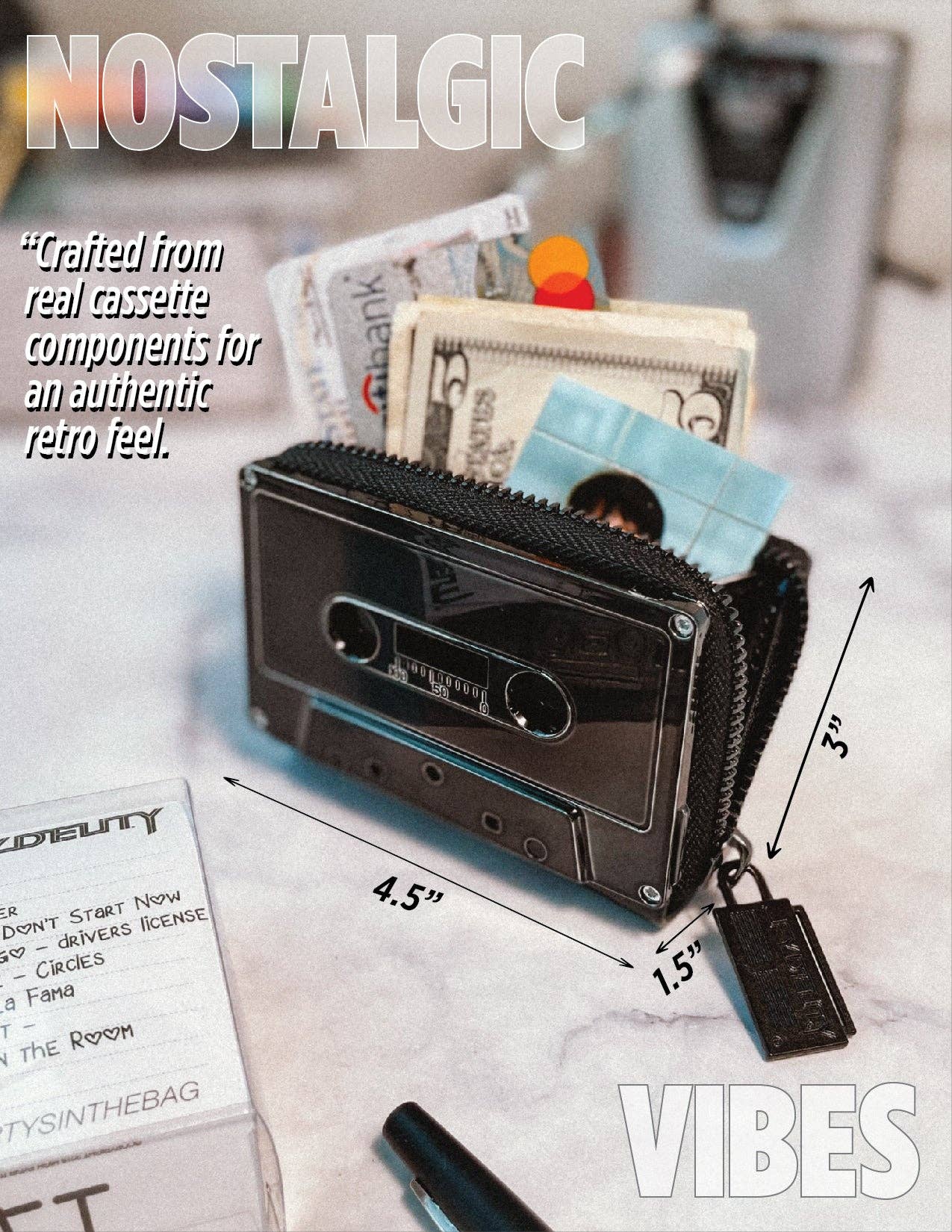 Black Chrome Cassette Tape Wallet | Cute Retro Music Gifts - Image 3