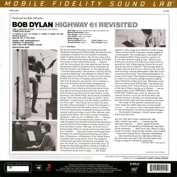Bob Dylan - Highway 61 Revisited (2x12", Album, Ltd, Num, RE, RM, 180) (Near Mint (NM or M-)) (Very Good Plus (VG+)) - Image 2