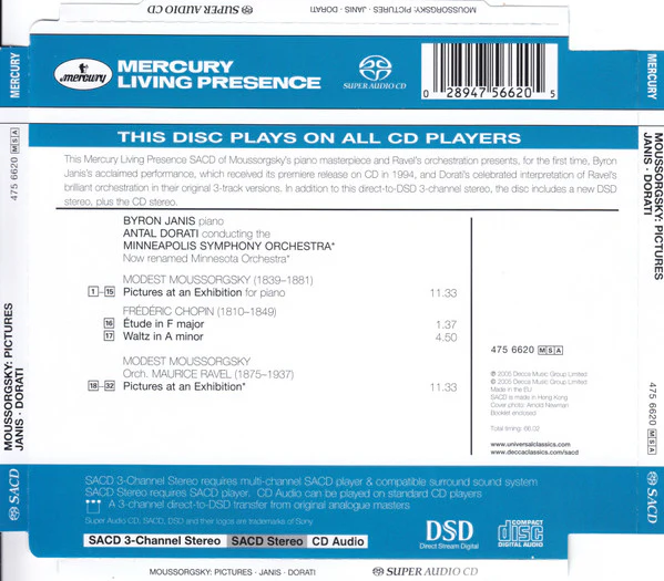 Byron Janis, Moussorgsky*, Antal Dorati, Minneapolis Symphony Orchestra - Byron Janis Plays Moussorgsky (SACD, Hybrid, RE, RM) (Near Mint (NM or M-)) - Image 2
