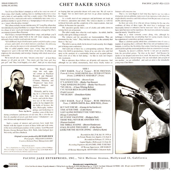 Chet Baker - Chet Baker Sings (LP, Album, Mono, RE, 180) (Near Mint (NM or M-)) (Near Mint (NM or M-)) - Image 4