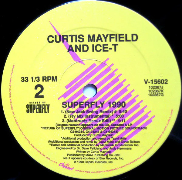 Curtis Mayfield And Ice-T - Superfly 1990 (12", Single) (Very Good Plus (VG+)) (Very Good Plus (VG+)) - Image 5