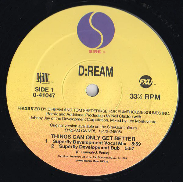 D:Ream - Things Can Only Get Better (12", Maxi) (Very Good Plus (VG+)) - Image 2