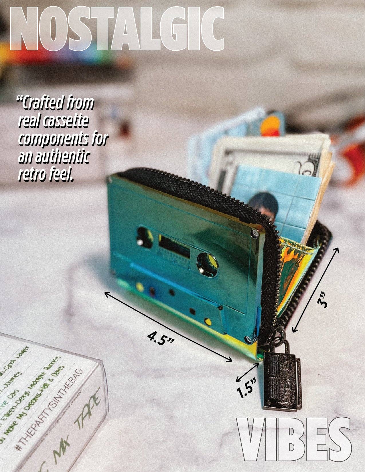 Electro Green Chrome Cassette Wallet | Holographic 80s Gifts - Image 5