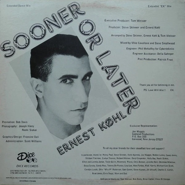 Ernest Køhl* - Sooner Or Later (Extended Dance Mix) (12") (Very Good Plus (VG+)) - Image 2