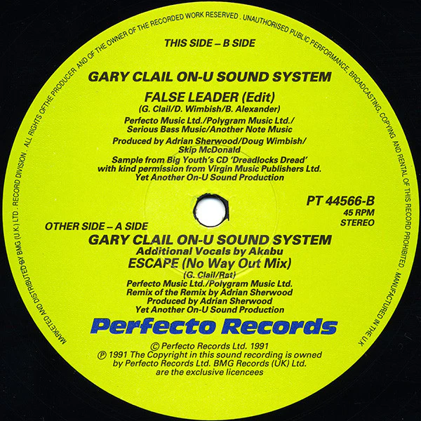 Gary Clail & On-U Sound System - Escape (Remix Of The Remix By Adrian Sherwood) (12", Single) (Very Good Plus (VG+)) - Image 4