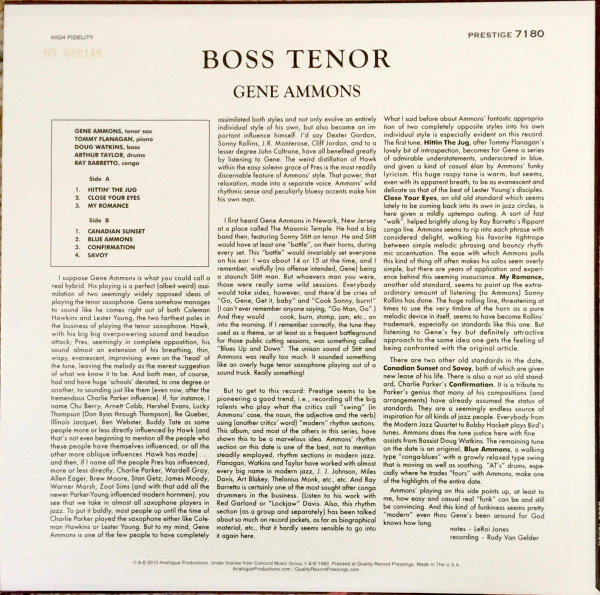 Gene Ammons - Boss Tenor (LP, Album, Ltd, Num, RE, RM, 200) (Very Good Plus (VG+)) (Very Good Plus (VG+)) - Image 3