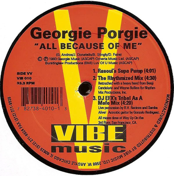 Georgie Porgie - All Because Of Me (New Club Remixes) (12") (Very Good Plus (VG+)) (Generic) - Image 2
