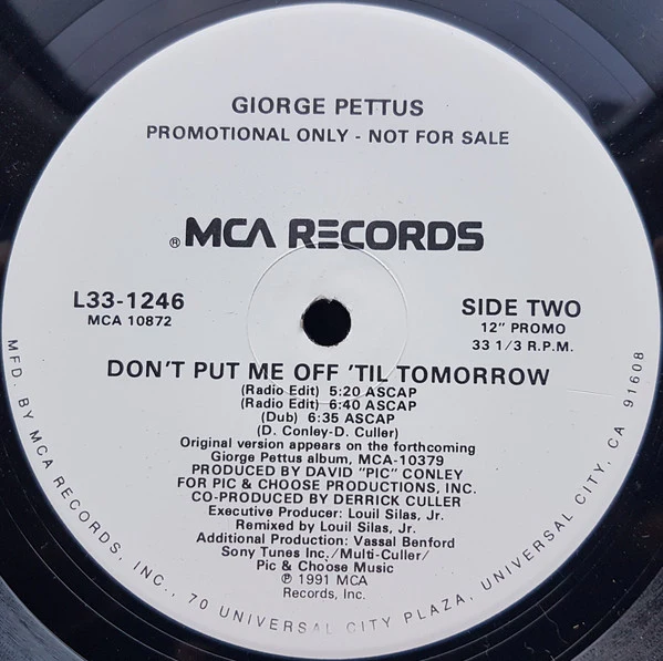 Giorge Pettus - Don't Put Me Off 'Til Tomorrow (12", Promo) (Very Good Plus (VG+)) - Image 2