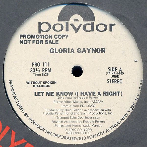 Gloria Gaynor - Let Me Know (I Have A Right) (12", Promo) (Very Good Plus (VG+)) - Image 2
