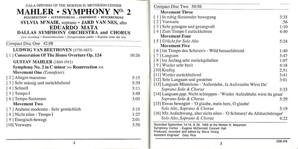 Gustav Mahler - Eduardo Mata, Dallas Symphony Orchestra - Symphony No. 2 (2xCD, Album) (Near Mint (NM or M-)) (Very Good Plus (VG+)) - Image 4