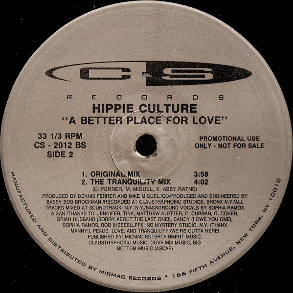 Hippie Culture - A Better Place For Love (12", Promo) (Very Good Plus (VG+)) - Image 2