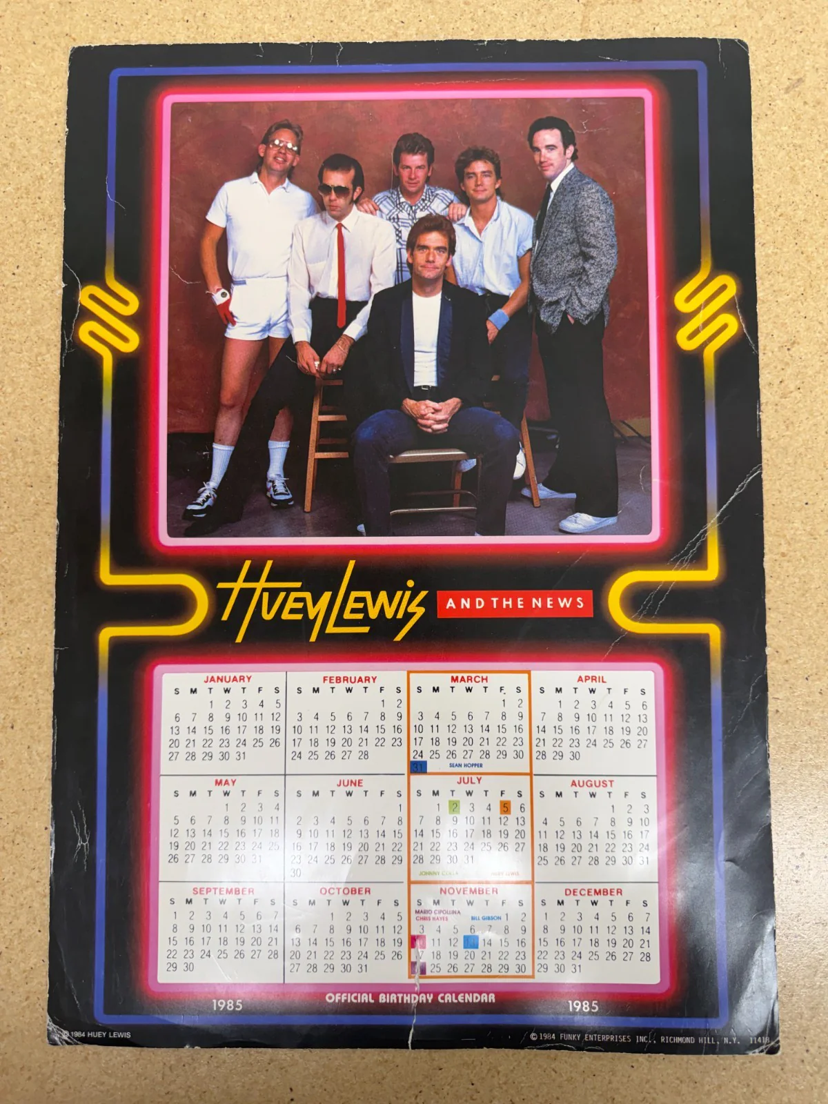 Huey Lewis and The News Vintage Official Calendar 1985 by Funky Enterprises