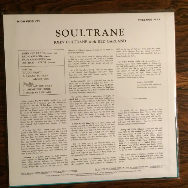 John Coltrane With Red Garland - Soultrane (LP, Album, Mono, Ltd, RE, 200) (Near Mint (NM or M-)) (Near Mint (NM or M-)) - Image 2