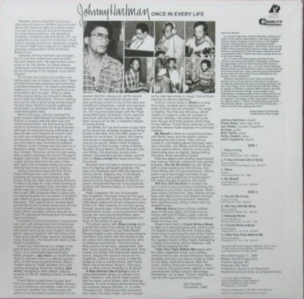 Johnny Hartman - Once In Every Life (LP, Album, RE, RM) (Very Good Plus (VG+)) (Very Good Plus (VG+)) - Image 2