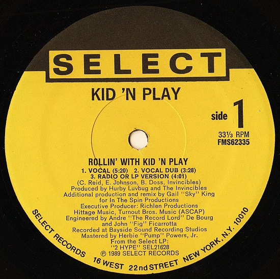 Kid 'N Play* - Rollin' With Kid 'N Play (12", Single) (Very Good Plus (VG+)) (Very Good Plus (VG+)) - Image 3