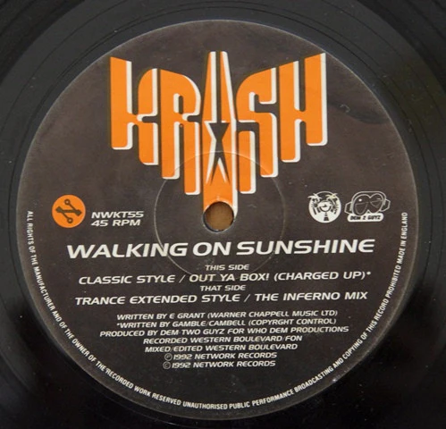 Krush - Walking On Sunshine (12") (Very Good Plus (VG+)) - Image 2