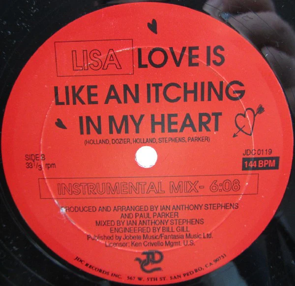 Lisa  - Love Is Like An Itching In My Heart (Aerobics Mix) (12", Promo) (Very Good Plus (VG+)) - Image 2