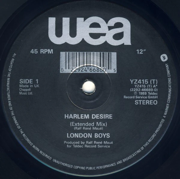 London Boys - Harlem Desire (12", Maxi) (Very Good Plus (VG+)) (Very Good Plus (VG+)) - Image 3
