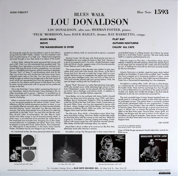 Lou Donaldson - Blues Walk (LP, Album, Mono, Ltd, RE, SRX) (Near Mint (NM or M-)) (Very Good Plus (VG+)) - Image 5