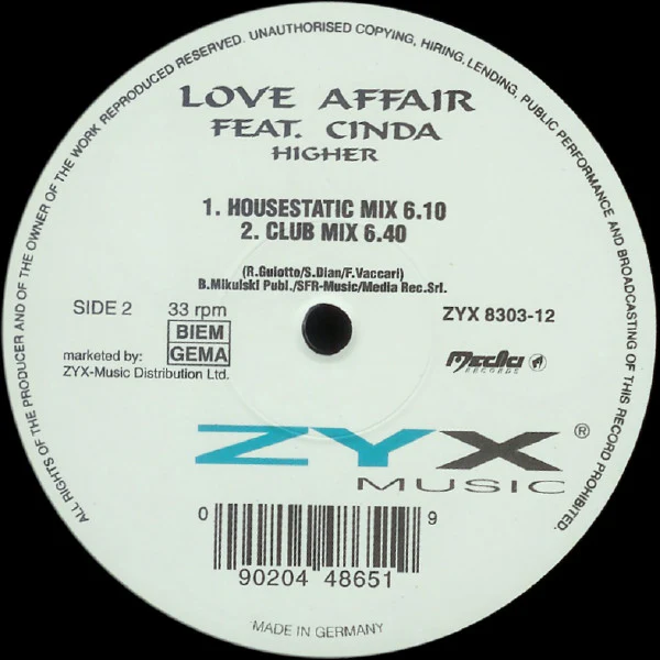 Love Affair Feat. Cinda Ramseur - Higher (12") (Near Mint (NM or M-)) - Image 2