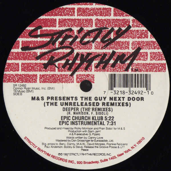M&S Presents The Guy Next Door - Deeper (The Unreleased Remixes) (12") (Near Mint (NM or M-)) (Very Good Plus (VG+)) - Image 2