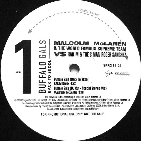 Malcolm McLaren & The World Famous Supreme Team* Vs Rakim & The S-Man Roger Sanchez* - Buffalo Gals (Back To Skool) (12", Promo) (Very Good Plus (VG+)) (Very Good Plus (VG+)) - Image 3