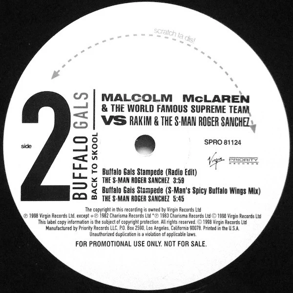 Malcolm McLaren & The World Famous Supreme Team* Vs Rakim & The S-Man Roger Sanchez* - Buffalo Gals (Back To Skool) (12", Promo) (Very Good Plus (VG+)) (Very Good Plus (VG+)) - Image 4