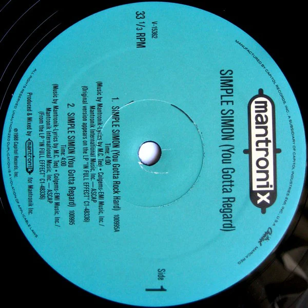 Mantronix - Simple Simon (You Gotta Regard) (12", Single) (Very Good Plus (VG+)) (Very Good Plus (VG+)) - Image 3