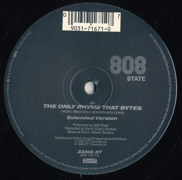 MC Tunes Versus 808 State - The Only Rhyme That Bites (12") (Very Good Plus (VG+)) (Very Good Plus (VG+)) - Image 4