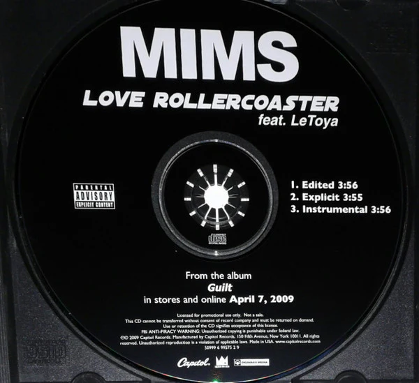 Mims Featuring Letoya - Love Rollercoaster (CD, Single, Promo) (Near Mint (NM or M-))