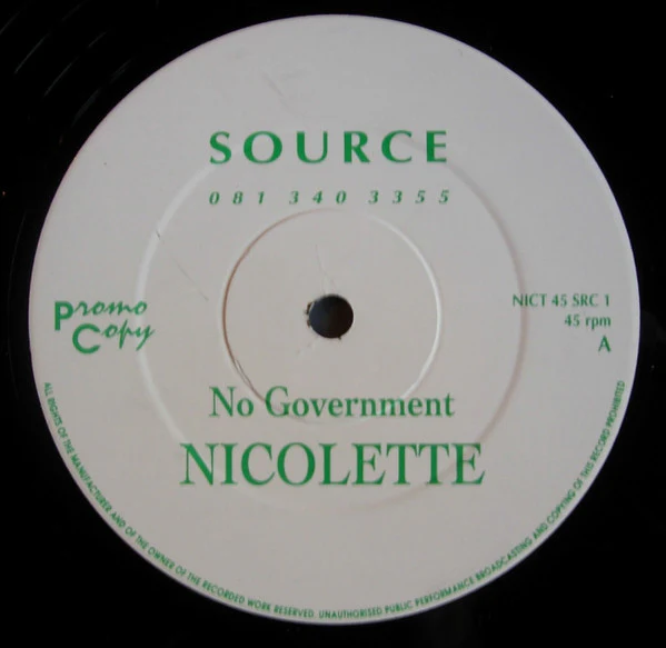 Nicolette - No Government (12", Promo) (Very Good Plus (VG+)) (Very Good Plus (VG+))