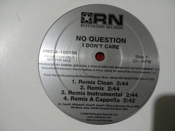 No Question - I Don't Care (12", Promo) (Very Good Plus (VG+)) - Image 3