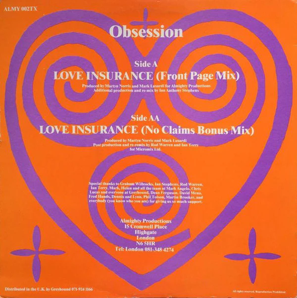 Obsession - Love Insurance (12") (Very Good Plus (VG+)) - Image 2
