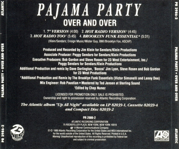 Pajama Party - Over And Over (CD, Maxi, Promo) (Near Mint (NM or M-))