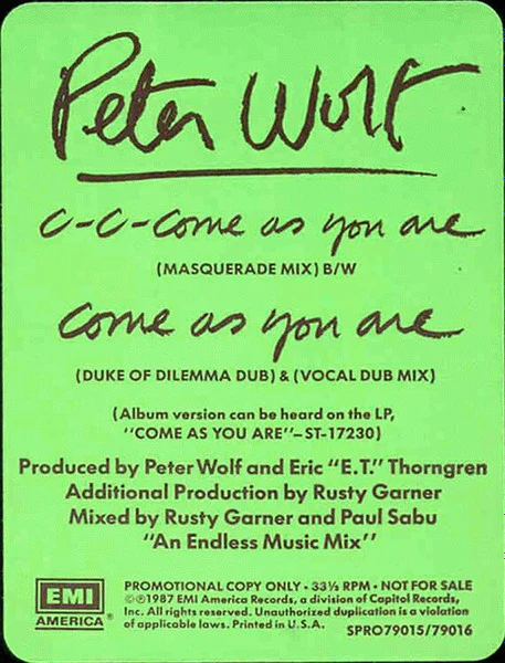 Peter Wolf - Come As You Are (12", Promo) (Very Good Plus (VG+)) - Image 3