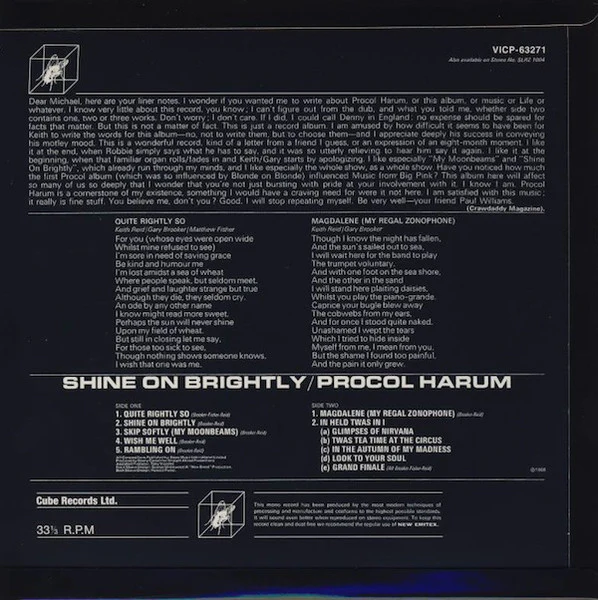 Procol Harum - Shine On Brightly (CD, Album, RE, RM, Pap) (Very Good Plus (VG+)) - Image 3