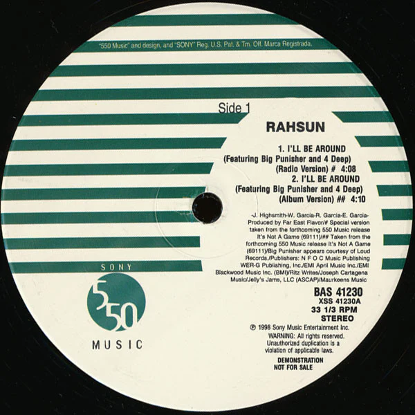 Rahsun - I'll Be Around (12", Promo) (Very Good Plus (VG+))