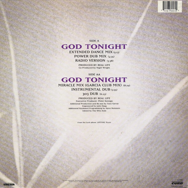 Real Life - God Tonight (12", Single, Promo) (Very Good Plus (VG+)) (Very Good Plus (VG+)) - Image 2