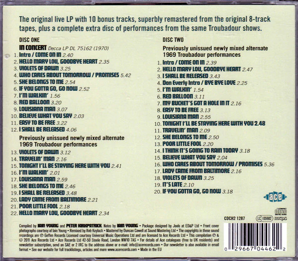 Ricky Nelson - Rick Nelson In Concert - The Troubadour, 1969 (2xCD, Album, RM) (Very Good Plus (VG+)) - Image 2