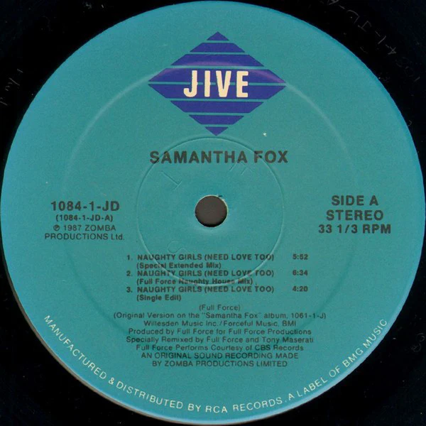Samantha Fox - Naughty Girls (Need Love Too) / I Surrender (To The Spirit Of The Night) (12") (Very Good Plus (VG+)) (Very Good Plus (VG+)) - Image 3