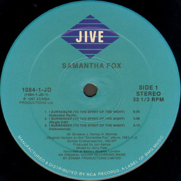Samantha Fox - Naughty Girls (Need Love Too) / I Surrender (To The Spirit Of The Night) (12") (Very Good Plus (VG+)) (Very Good Plus (VG+)) - Image 4