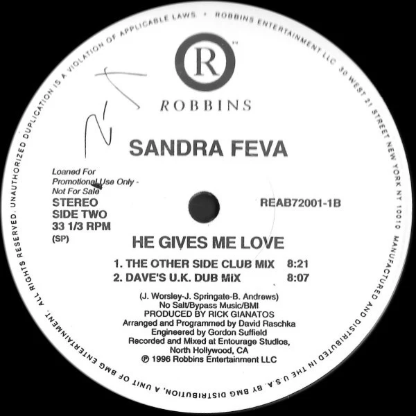 Sandra Feva - He Gives Me Love (12", Promo) (Very Good Plus (VG+)) - Image 2